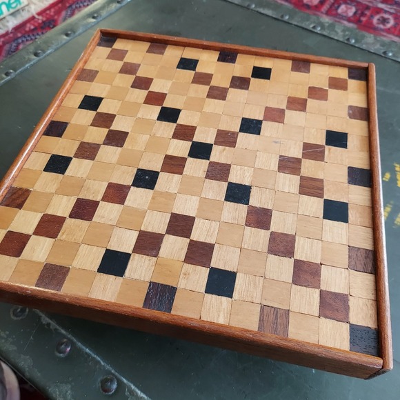 Vintage Wooden Checkered Rotating Display Stand Lazy Susan Base Crafts Decor